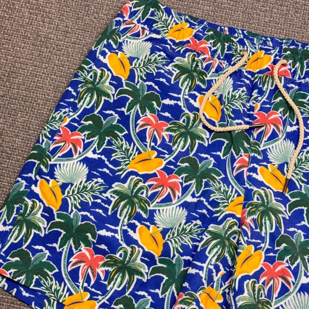Fair Harbor The Bayberry Mens Swim Trunks Blue Tropical Palm 7